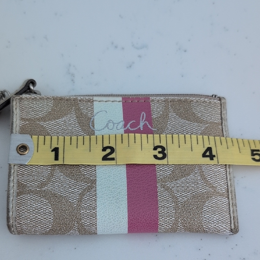 Coach Metallic Card Holder with Pink and White Stripes - Picture 5 of 6